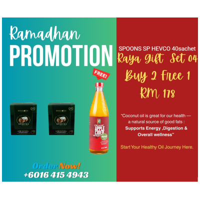 [RMD PROMOTION] RAYA GIFT-SET 04 [SPOONS HEVCO Coconut Oil 40scts boxX2+FREERadiant Organic Apple Cider Vinegar 750MLX1]