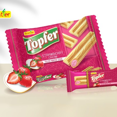 TOPFER Cream Filled Wafer Stick 120g x 24 packs (Strawberry Flavoured)