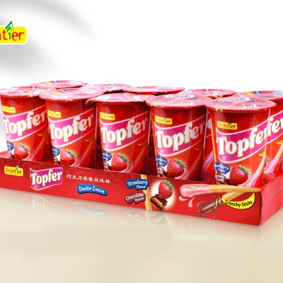 TOPFER Crunchy Sticks 40g x 10 cups x 8 trays (Choco & Strawberry)