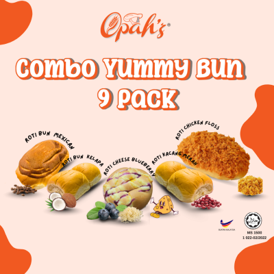 Set Roti Yummy Bun Mix 3 Perisa 3 Cheese Blueberry 3 Kacang 3 Kelapa ( 9 Pack )